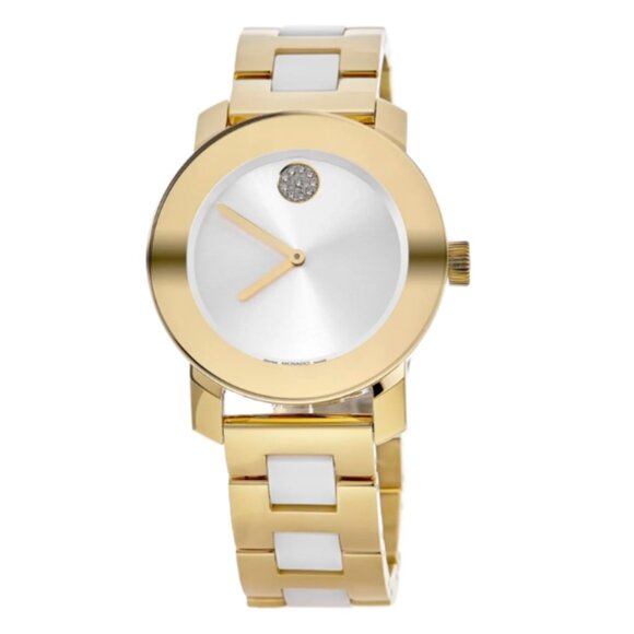 MOVADO 3600892 SILVER DIAL WHITE/GOLD CERAMIC STAINLESS BRACELET WOMENS WATCH main image 4